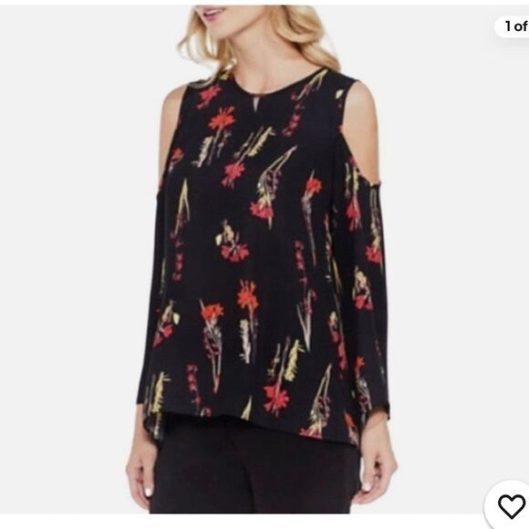Vince Camuto Cold Shoulder Botanical Print Blouse – Size M - Picture 2 of 11